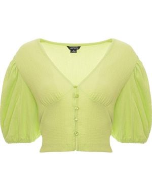 Monki Puff Sleeve Button Front Tea Blouse - Yellow