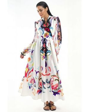 Msn-Collection Floral Print Maxi A-Line Dress - White