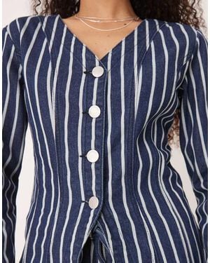 Glamorous V Neck Long Sleeve Blouse - Blue
