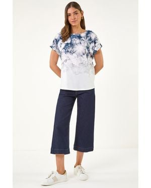 Roman Floral Print Embellished T-Shirt - Blue