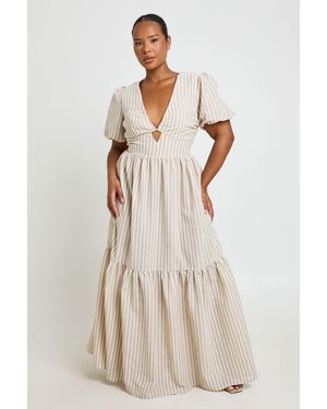 Boohoo Plus Stripe Tiered Maxi Dress - Natural