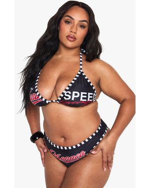 Boohoo Plus Graphic Triangle Bikini Set - Black