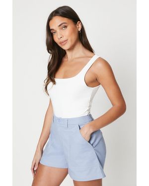 Oasis Petite Twill Contrast Stitch Shorts - White