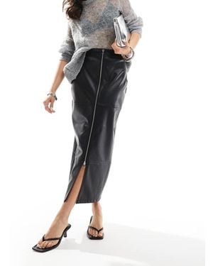 ASOS Zip Detail Leather Look Maxi Skirt - Black