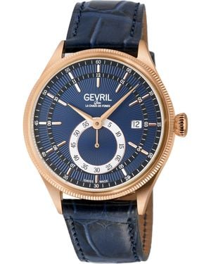 Gevril Empire Italian Handmade Leather Swiss Automatic Eta 2895 Watch - Blue