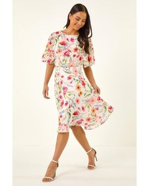 Roman Petite Floral Print Cape Dress - Pink