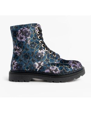 Heavenly Feet Mdnght Justina2 Viola Velour Ankle Boots Midnight - Blue