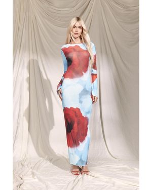 Boohoo Sheer Scoop Back Floral Maxi Dress - Blue