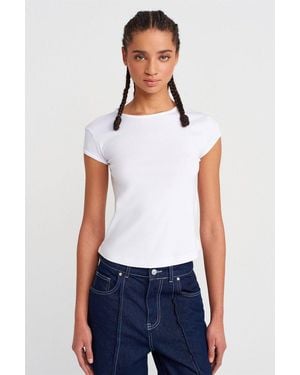 Dilvin Slim Fit Katoenen Rondhals T-Shirt - Wit