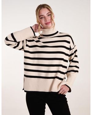 Blue Vanilla Vanilla Wide Stripe Roll Neck Jumper - Natural