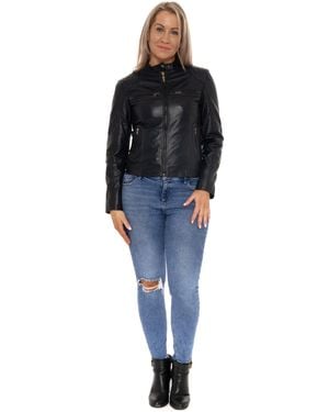 Pelle D'annata D'Annata Ladies Real Leather Biker Jacket - Blue