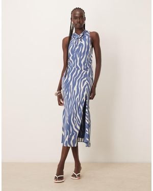 Abercrombie & Fitch Cowl Neck Maxi Dress With Thigh Split - Blue