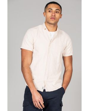 Tokyo Laundry Linen Blend Short Sleeve Button-Up Shirt With Chest Pocket - White