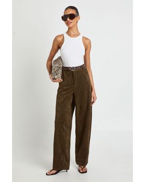 Boohoo Suede Barrel Leg Trouser - Green