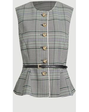 Karen Millen Tailored Check Belted Peplum Jacket - Grey
