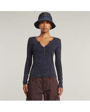G-Star G-Star Raw Deep V Overdyed Henley Slim Top - Blue