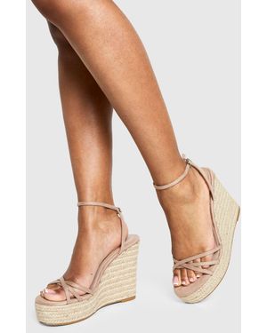 Boohoo Wide Fit Crossover Strap Wedges - Natural