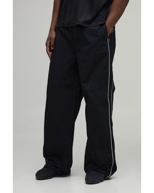 BoohooMAN Tall Parachute Fit Nylon Piping Detail Trousers - Black