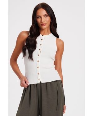 Quiz Button Front Top Viscose - White
