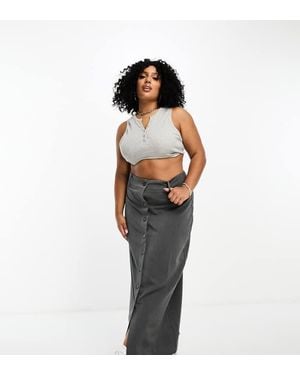 ASOS Curve Button Through Pencil Maxi Skirt - Grey