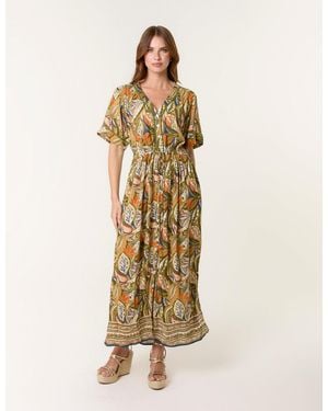 Blue Vanilla Border Print Maxi Dress - Metallic