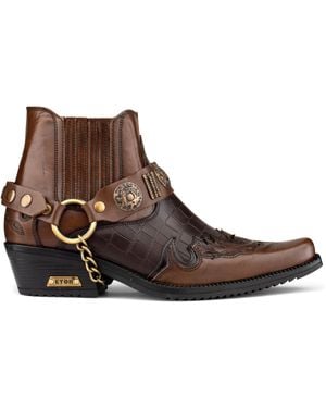 Infinity Leather Two-Tone Winklepicker Biker Boots Crocodile - Brown