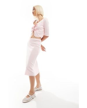 Labelrail X Olivia Grace Herring Bow Detail Pointelle Midi Skirt Co-Ord - White