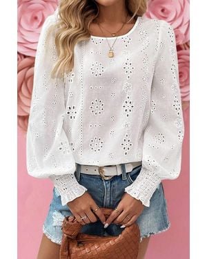 Azura Exchange Eyelet Embroidered Long Sleeve Top - White