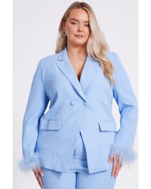 Quiz Curve Feather Trim Blazer - Blue
