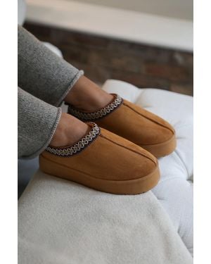 Where's That From Wheres 'Freeze' Flatform Embroidered Low Ankle Slipper Boots - Grey