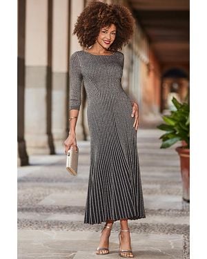 Sosandar Metallic Ombre Knitted Fit & Flare Dress - Grey