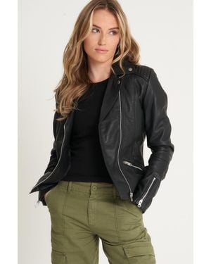 Barneys Originals Tall Belina Leather Biker Jacket - Black