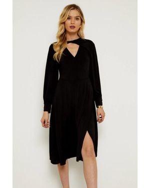 Sosandar Twist Neck Wrap Front Jersey Dress - Black