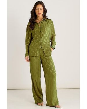 Gini London Floral Satin Jacquard Shirt - Green
