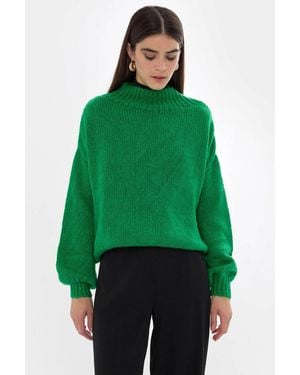 Hiccup Oversized High-Neck Knitted Jumper - Green
