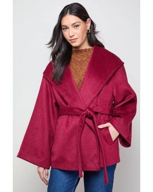 Oasis Hooded Cropped Belted Coat - Red