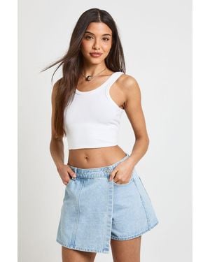 Boohoo Wrap Front Denim Skort - Blue