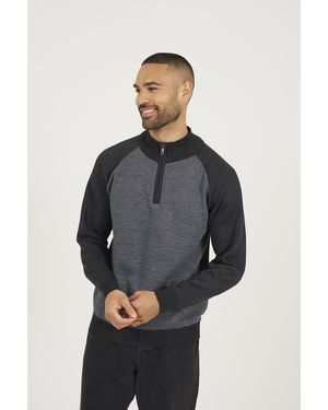 Brave Soul Quarter Zip Funnel Neck Jumper - Grey