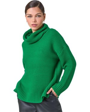 Roman Textured Cowl Neck Jumper - Green