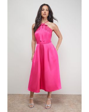 Oasis Lace Detail Midi Prom Dress - Pink