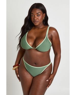 Boohoo Plus Contrast High Leg Bikini - Green