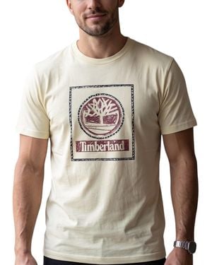 Timberland T Shirts Tree Print Classic Logo Summer Cotton Crew Neck Top - Grey