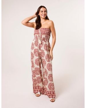 Blue Vanilla Strapless Elasticated Printed Jumpsuit - Pink
