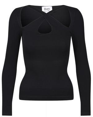Ruey Ladies Essentials Cross Over T Shirt Sculpting Recycled Stretch Fit - Black