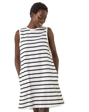 Roman Stripe Jersey A-Line Dress - Red