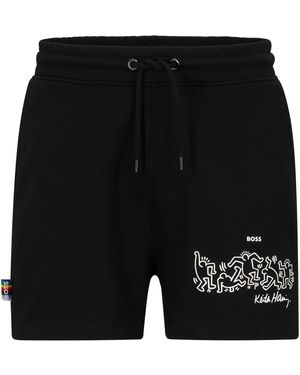 BOSS Regular Fit Graphic Print Athletic Shorts - Black
