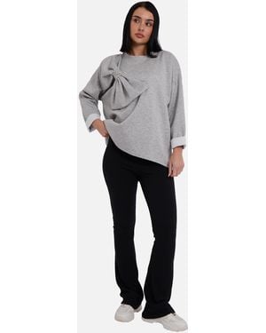 Gini London Side Contrast Bow Oversized Jumper Top - Grey