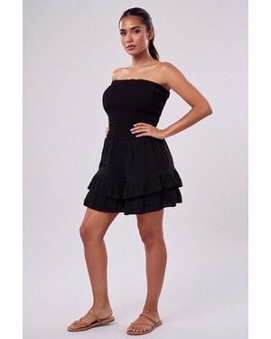 Femme Luxe Shirred Bandeau Frill Hem Playsuit - Black