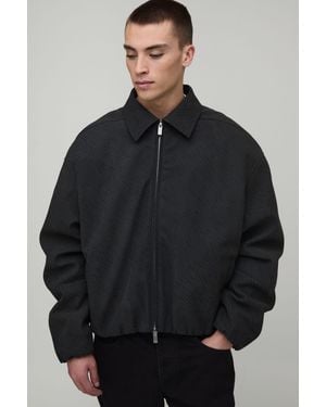 BoohooMAN Boxy Fit Textured Pu Zebra Elasticated Hem Harrington Jacket - Grey