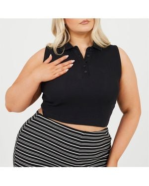 Brave Soul Plus Size Vest With Collar And Buttons - Black